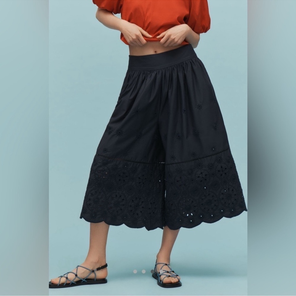 NWT Anthropologie Maeve embroidered skirty Wide-Leg Eyelet Culottes 🧳 - Picture 4 of 13